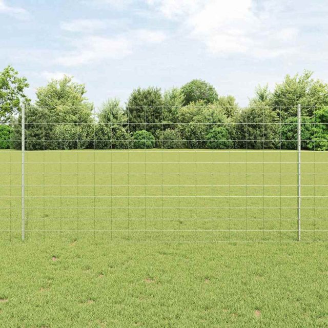 vidaXL Wildzaun mit Pfosten 25 x 1,2 m Verzinkter Stahl Silber Netz