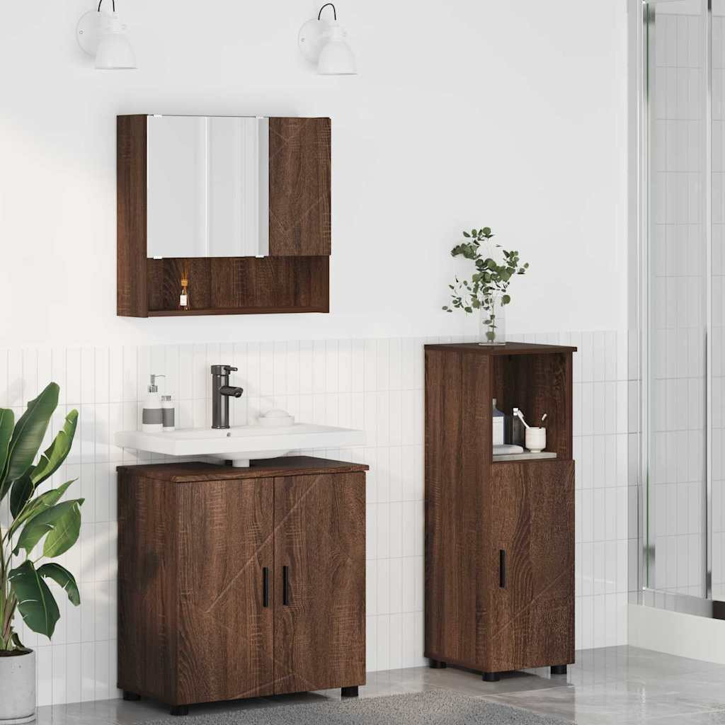 vidaXL Badezimmermöbel-Set Wandmontiert 3 pcs Braun Eichen-Optik