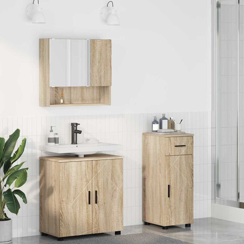 vidaXL Badezimmermöbel-Set 3 pcs Sonoma-Eiche Holzwerkstoff & Metall