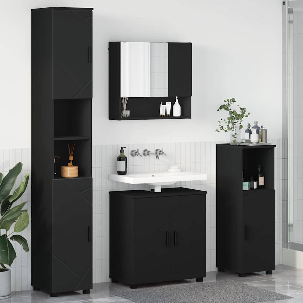 vidaXL Badezimmermöbel-Set 4 pcs Schwarz Holzwerkstoff & Metall