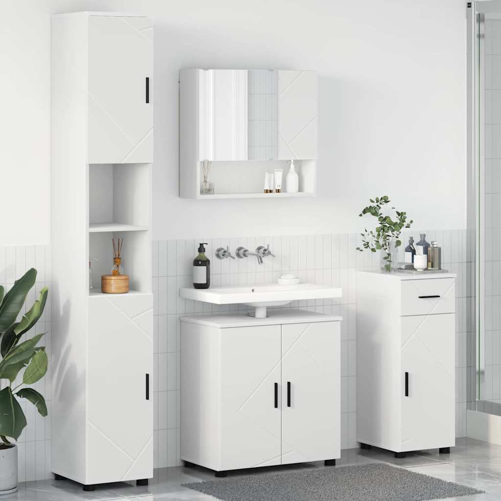 vidaXL Badezimmermöbel-Set mit Tür 4 pcs Weiß Holzwerkstoff & Metall