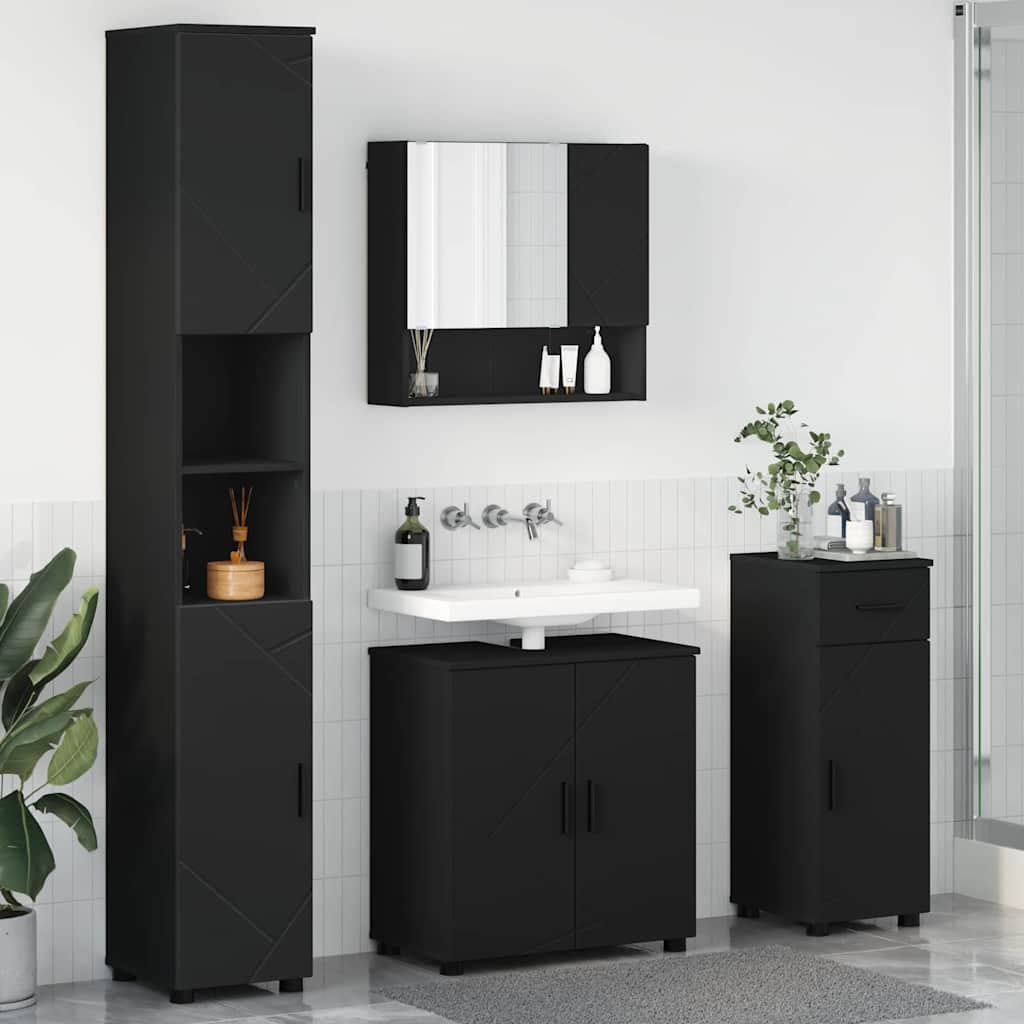 vidaXL Badezimmermöbel-Set 4 pcs Schwarz Holzwerkstoff & Metall