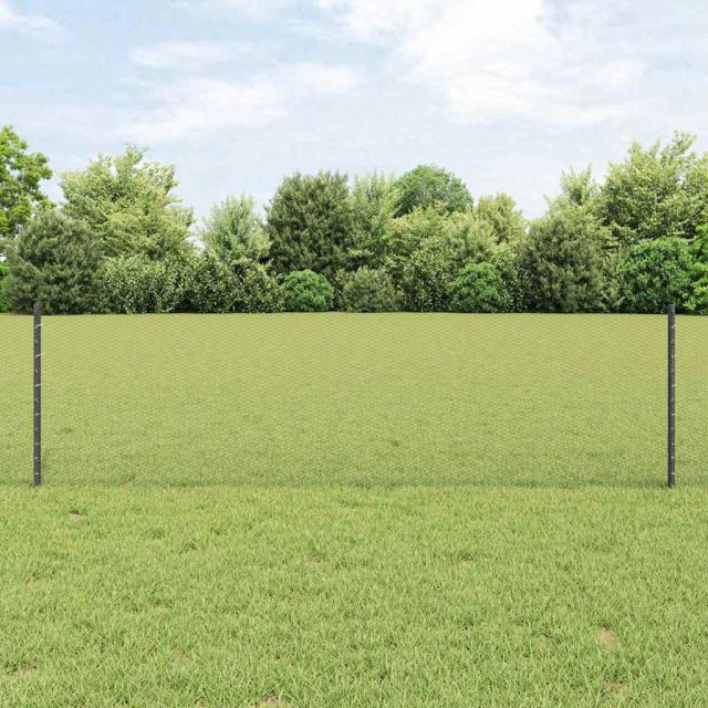 vidaXL Sechseckzaun mit Pfosten 25 x 0,6 m PVC-beschichteter Stahl