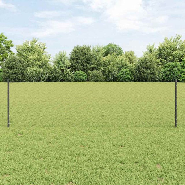 vidaXL Sechseckzaun mit Pfosten 25 x 0,6 m PVC-beschichteter Stahl