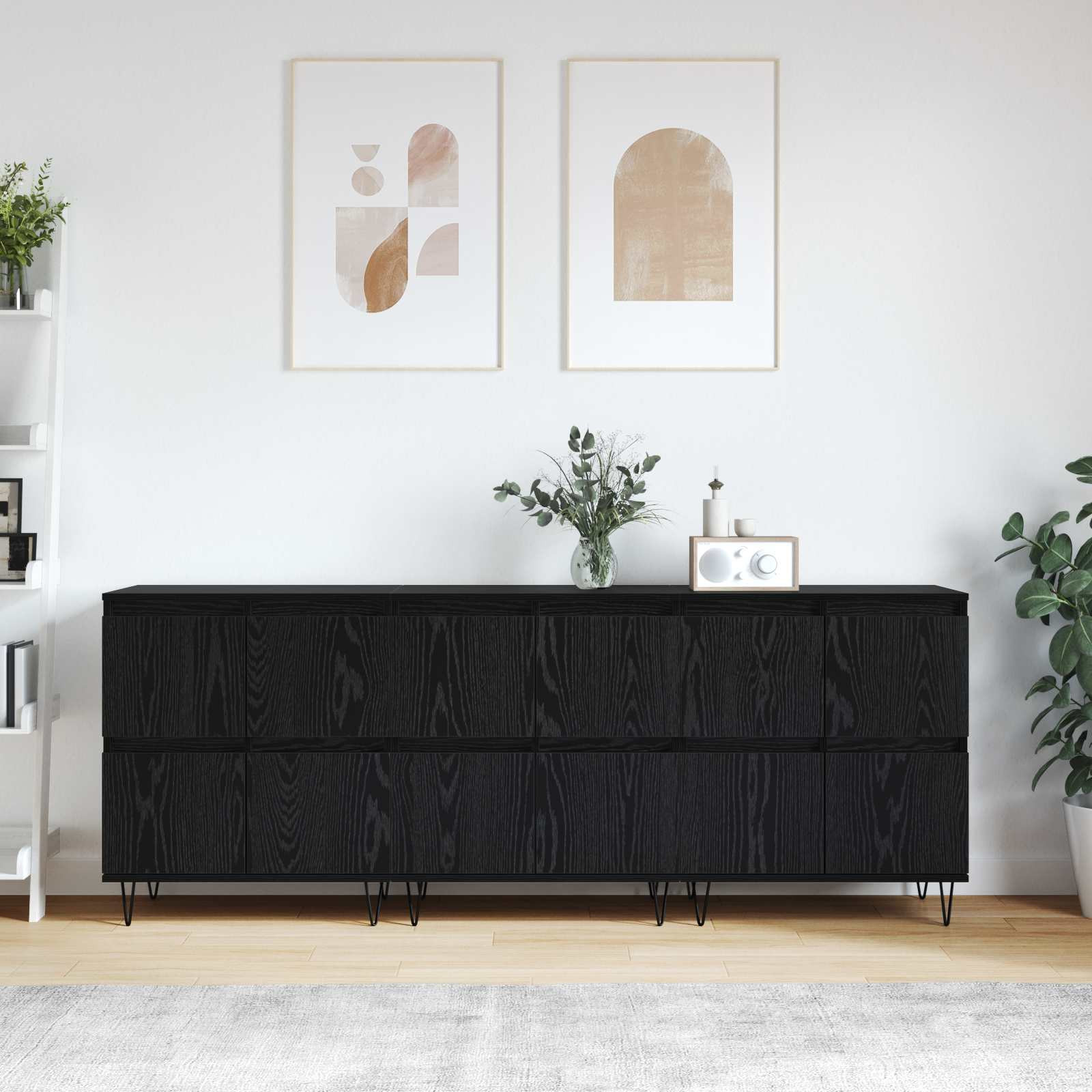 vidaXL Sideboards 3 pcs Schwarz Eichen-Optik