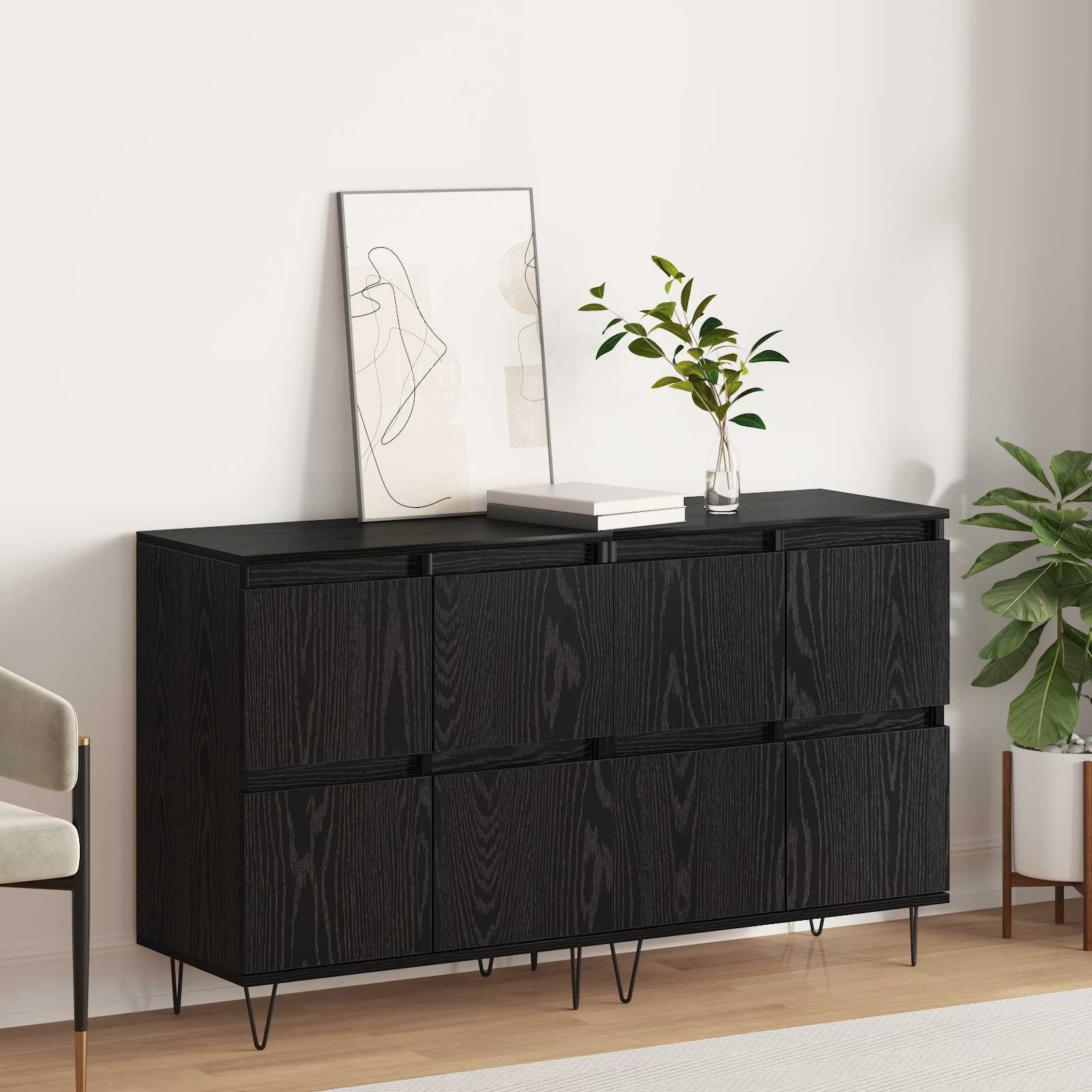 vidaXL Sideboards 2 pcs Schwarz Eichen-Optik