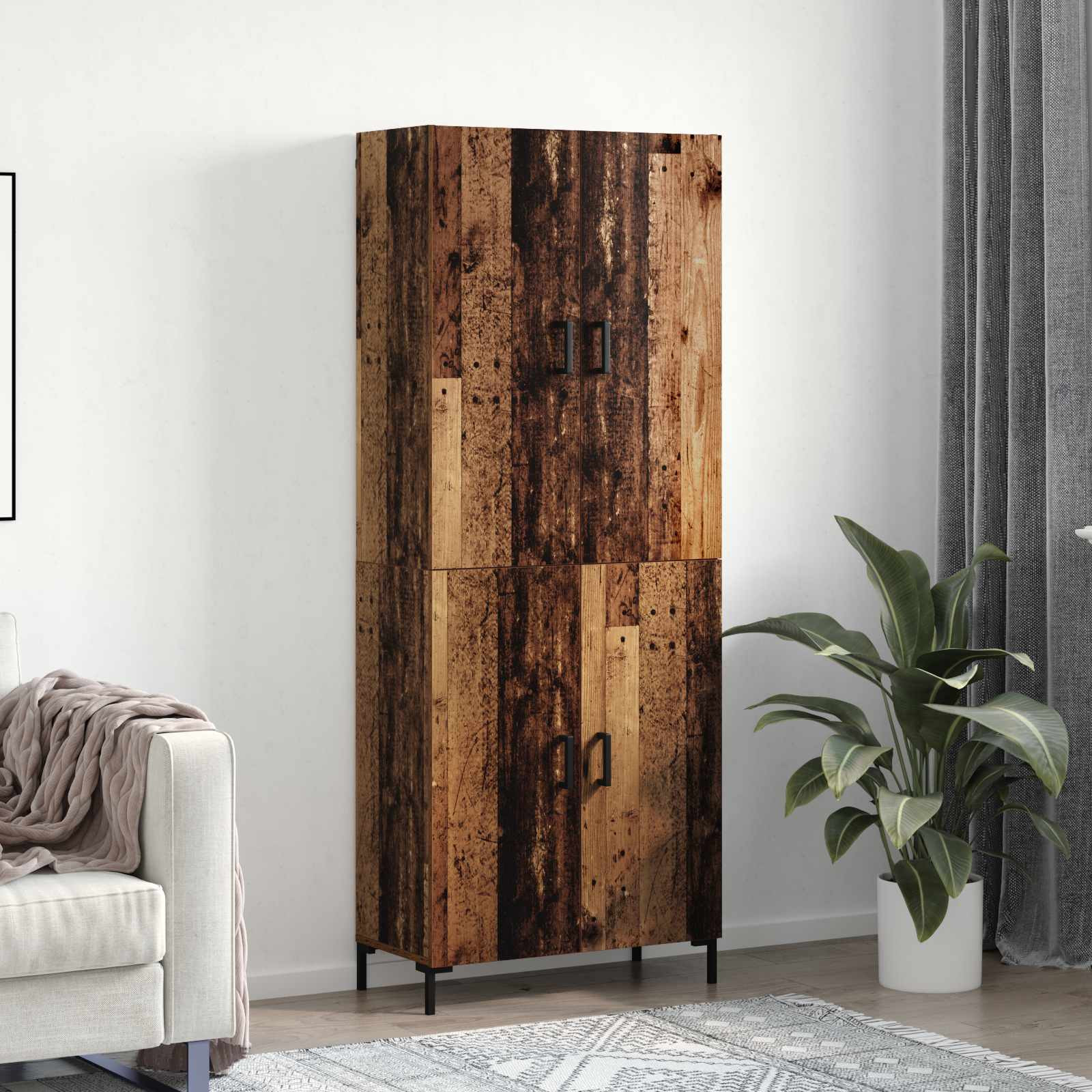 vidaXL Highboard Wandmontiert Altholz 69,5 x 34 x 180 cm Holzwerkstoff