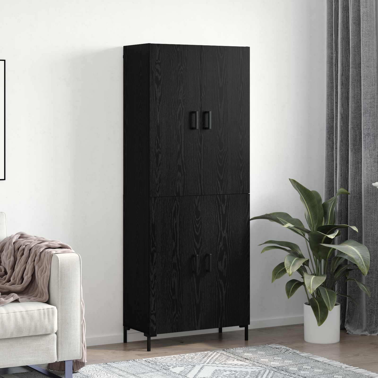 vidaXL Highboard Schwarz Eichen-Optik 69,5 x 34 x 180 cm Holzwerkstoff