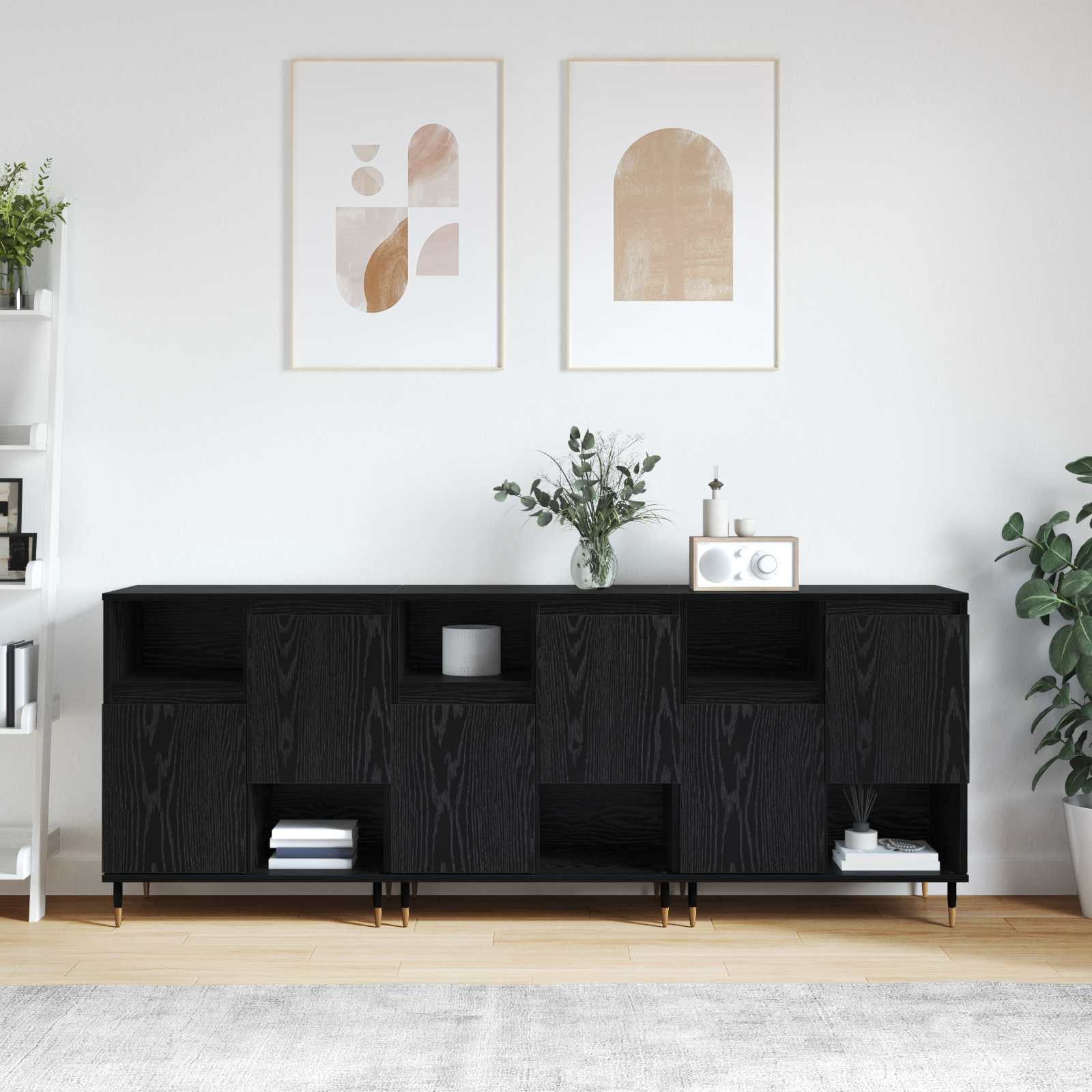 vidaXL Sideboards 3 pcs Schwarz Eichen-Optik