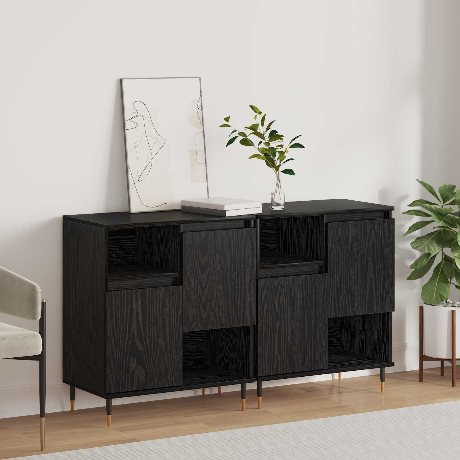 vidaXL Sideboards 2 pcs Schwarz Eichen-Optik