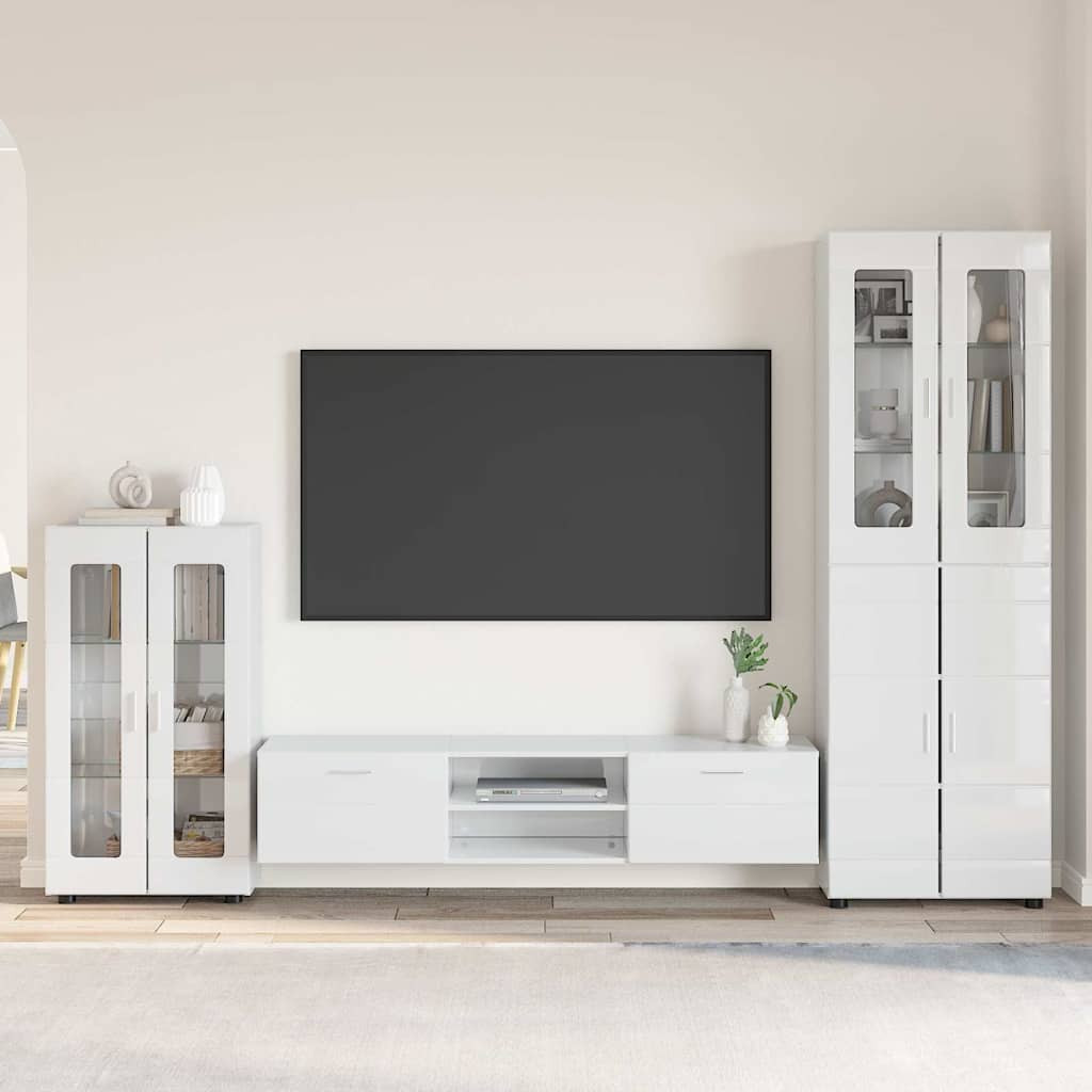 vidaXL TV-Schrankset mit Tür FLORIN 3 pcs Hochglanz Weiß Holzwerkstoff
