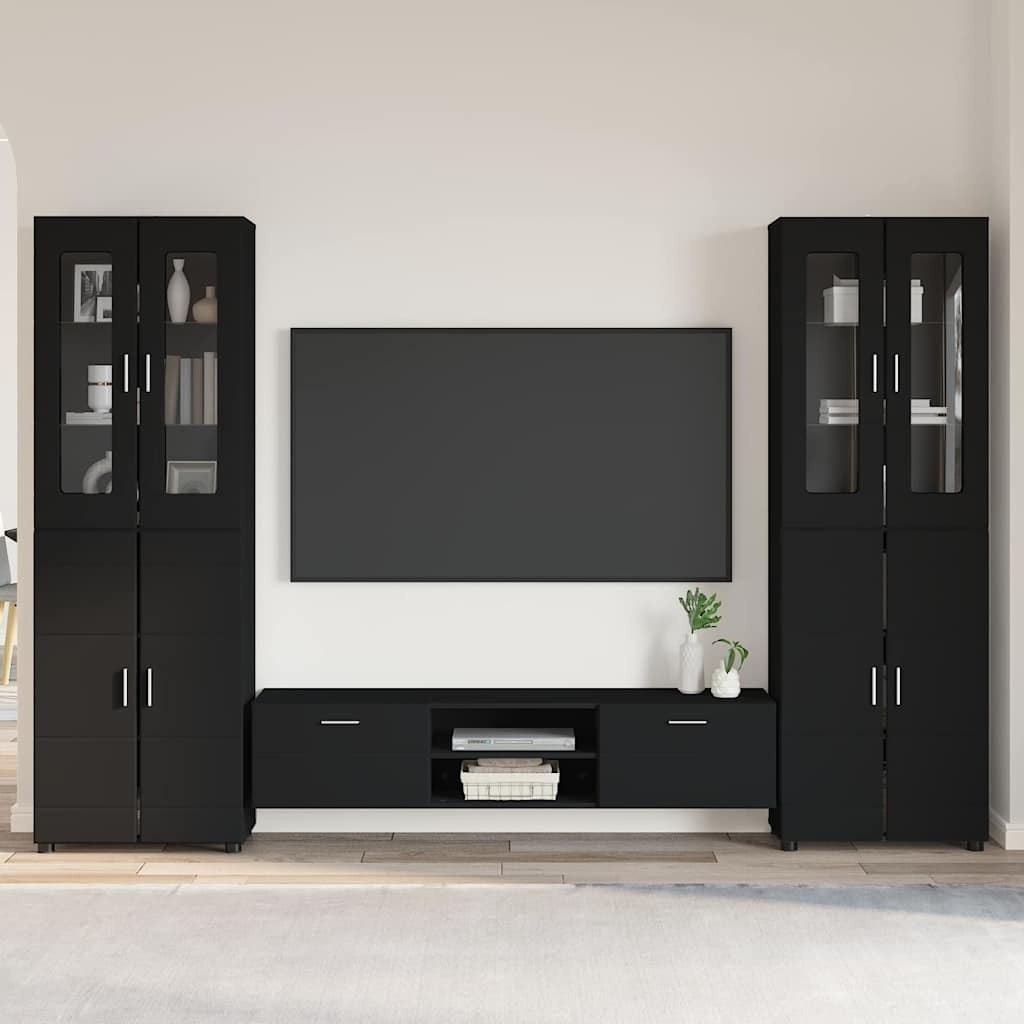 vidaXL TV-Schrankset mit Schubladen FLORIN 3 pcs Schwarz Holzwerkstoff