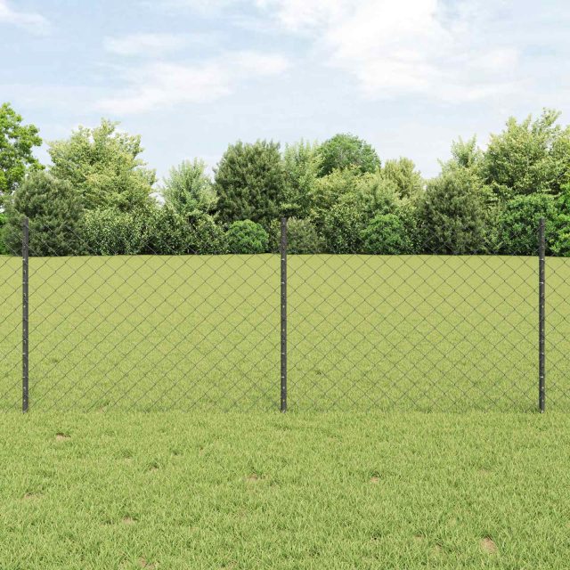vidaXL Maschendrahtzaun mit Pfosten 25 x 0,8 m Verzinkter Stahl Grau