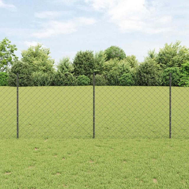 vidaXL Maschendrahtzaun mit Pfosten 25 x 1 m Verzinkter Stahl Grau
