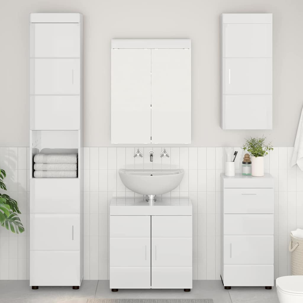 vidaXL Badezimmermöbel-Set TULUM 5 pcs Hochglanz Weiß 60 x 34 x 63 cm
