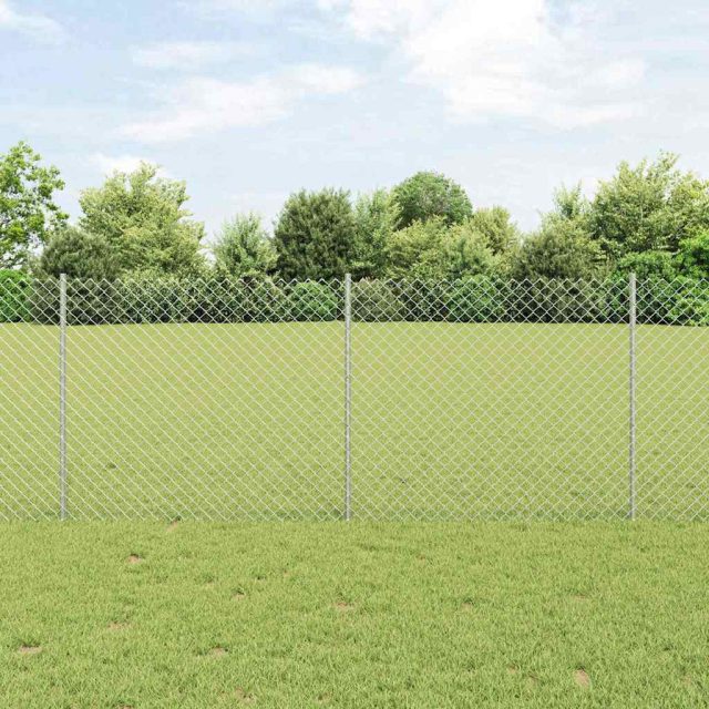 vidaXL Maschendrahtzaun mit Pfosten 10 x 1 m Verzinkter Stahl Silber