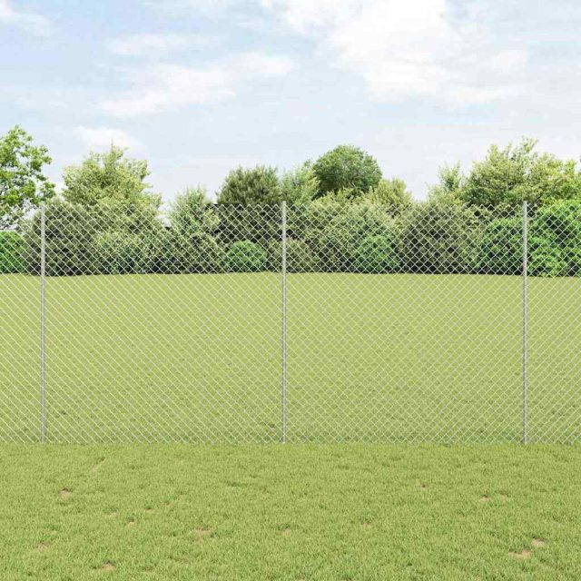vidaXL Maschendrahtzaun mit Pfosten 10 x 1,5 m Verzinkter Stahl Silber