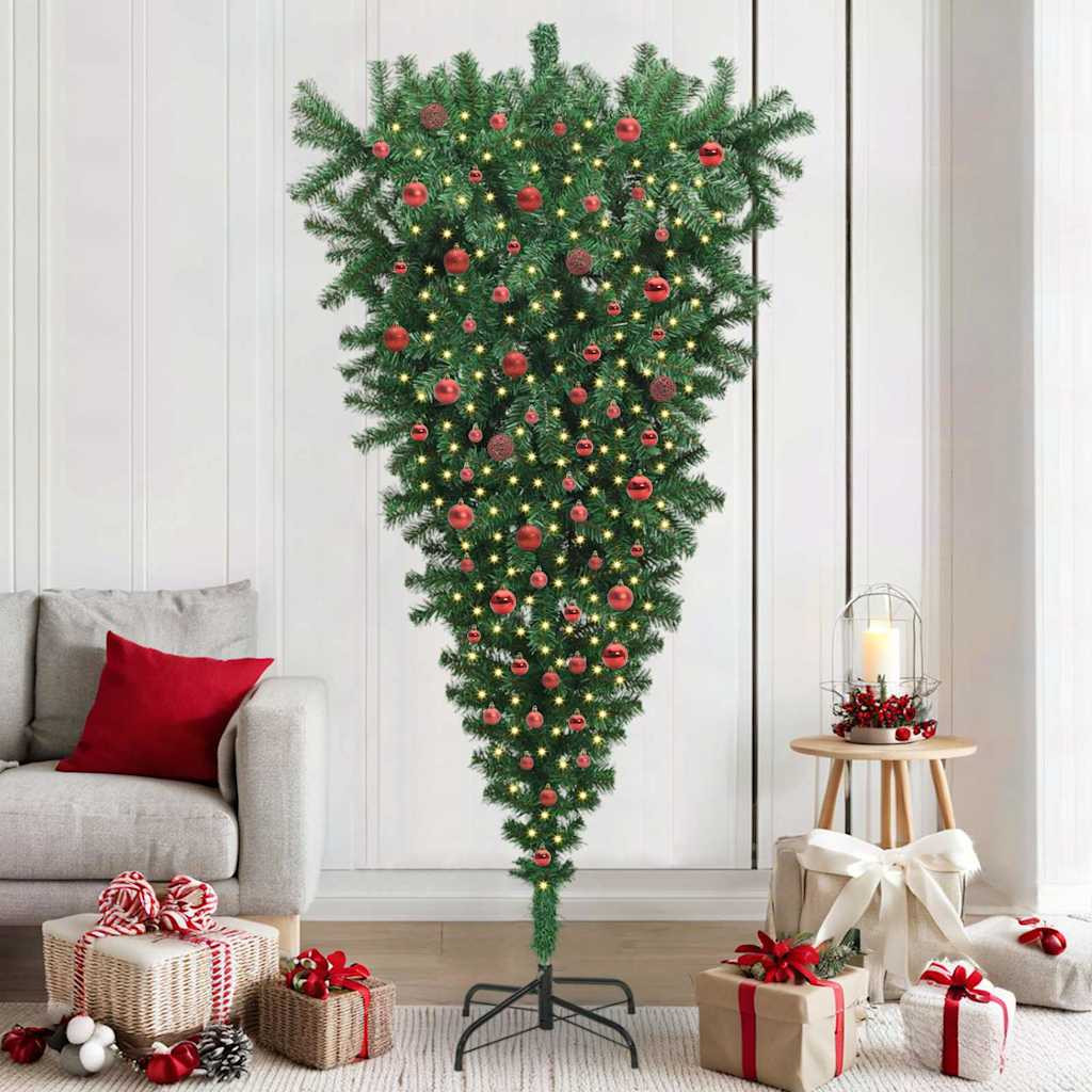 vidaXL Umgedrehter Kunst Weihnachtsbaum mit Kugelset Grün 210 cm PVC