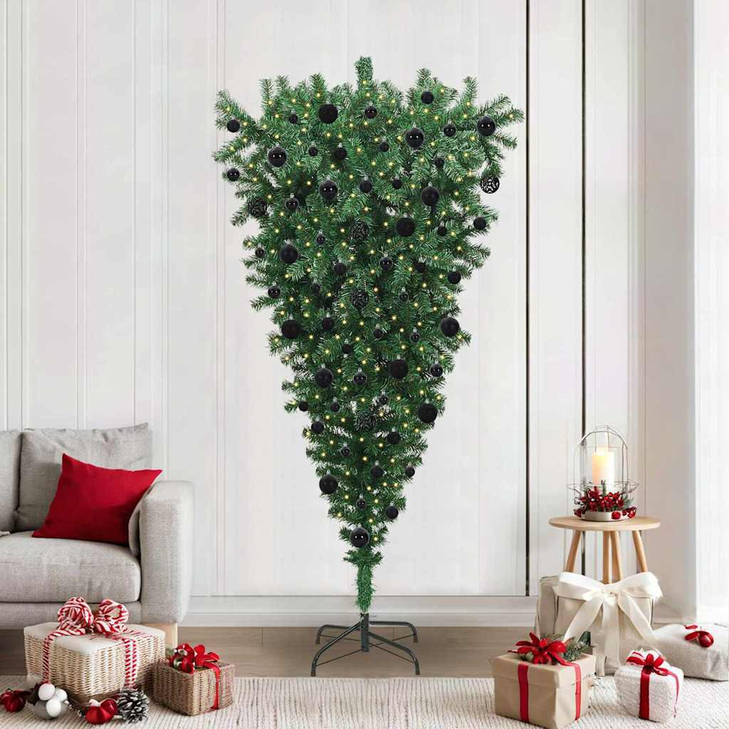 vidaXL Umgedrehter Kunst Weihnachtsbaum mit Kugelset Grün 210 cm PVC