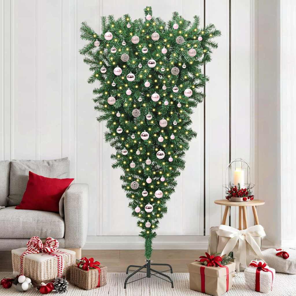 vidaXL Umgedrehter Kunst Weihnachtsbaum mit Kugelset Grün 210 cm PVC
