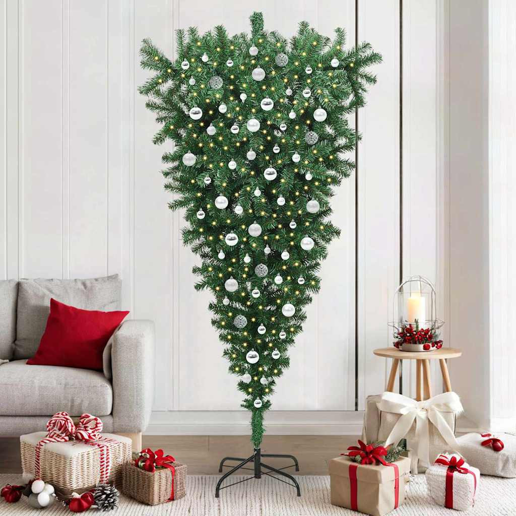 vidaXL Umgedrehter Kunst Weihnachtsbaum mit Kugelset Grün 210 cm PVC
