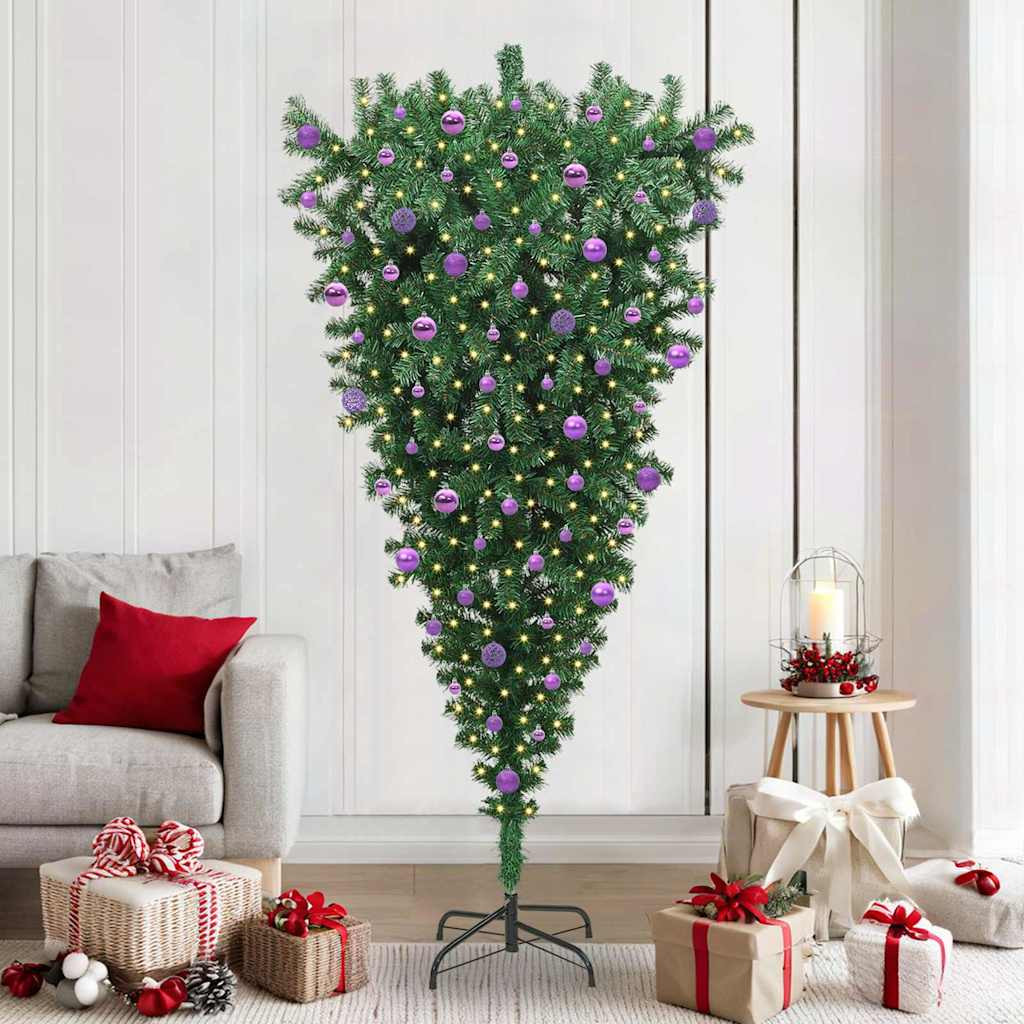vidaXL Umgedrehter Kunst Weihnachtsbaum mit Kugelset Grün 210 cm PVC