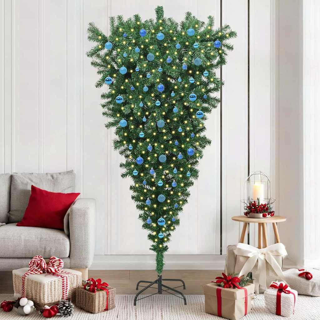 vidaXL Umgedrehter Kunst Weihnachtsbaum mit Kugelset Grün 210 cm PVC
