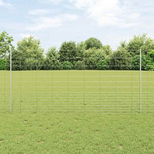 vidaXL Wildzaun mit Pfosten 50 x 1,2 m Verzinkter Stahl Silber Netz