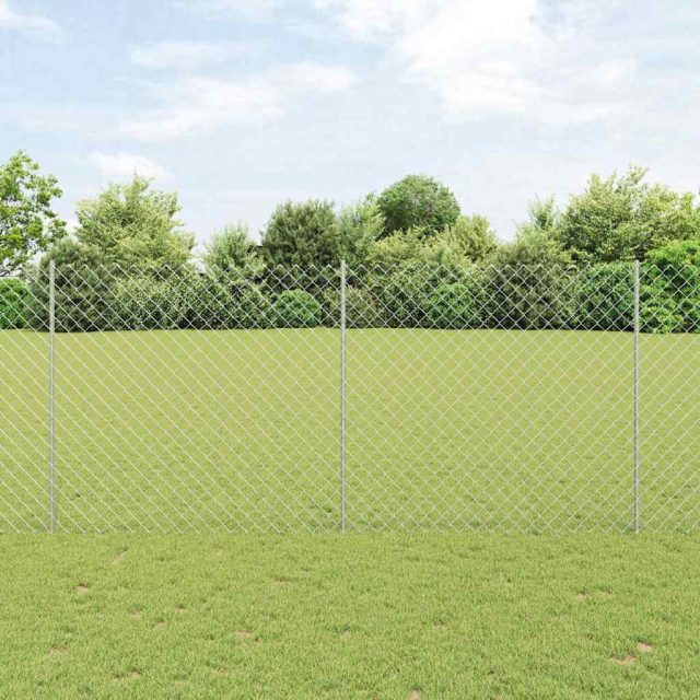 vidaXL Maschendrahtzaun mit Pfosten 10 x 1,4 m Verzinkter Stahl Silber