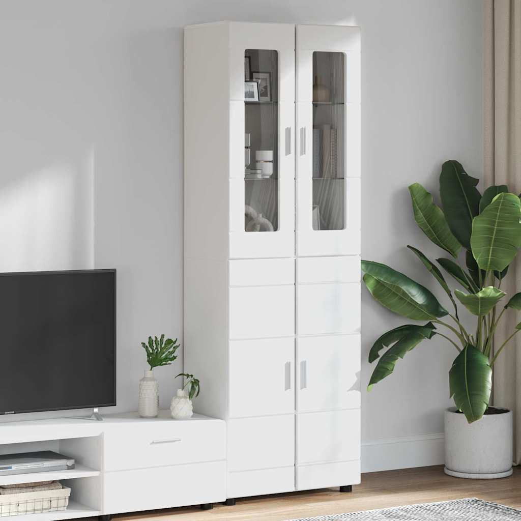 vidaXL Highboard mit Regal FLORIN Weiß 60 x 35 x 182 cm Holzwerkstoff