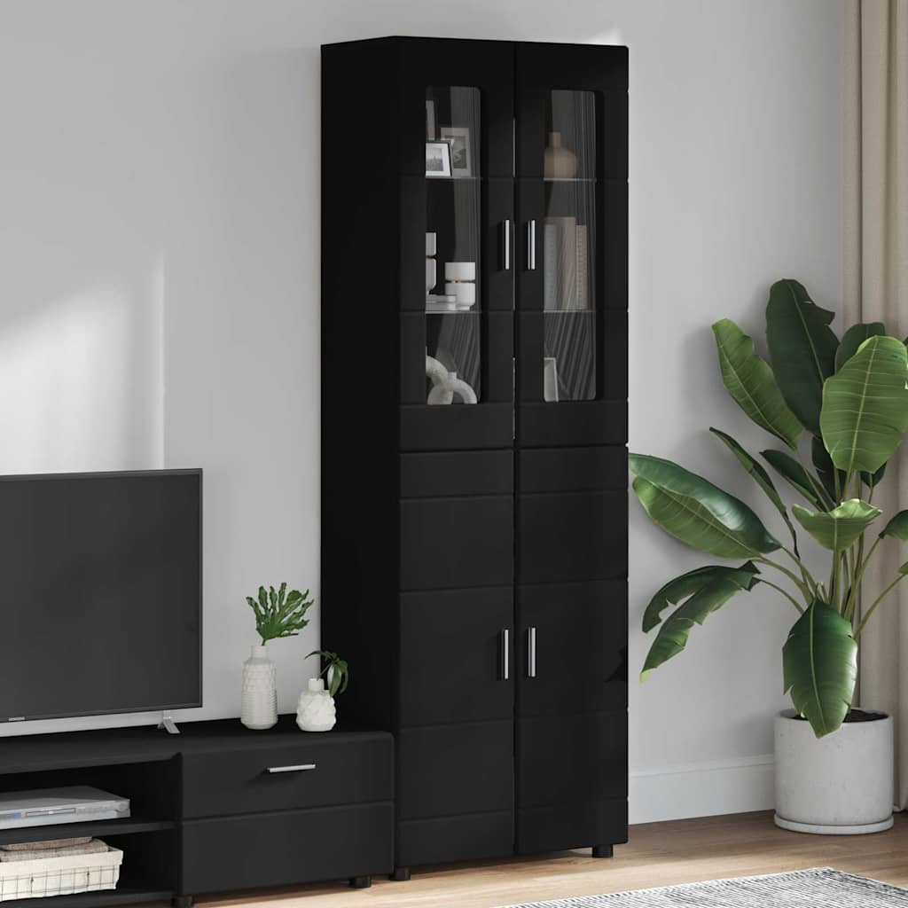 vidaXL Highboard mit Tür FLORIN Schwarz 60 x 35 x 182 cm Holzwerkstoff
