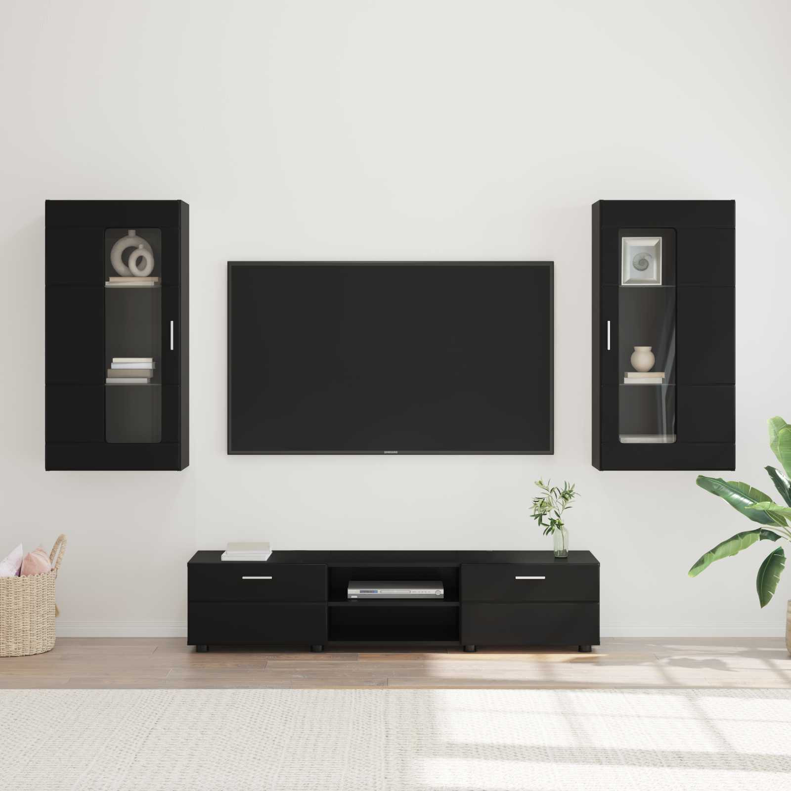 vidaXL TV-Schrankset mit Schubladen FLORIN 3 pcs Schwarz Holzwerkstoff