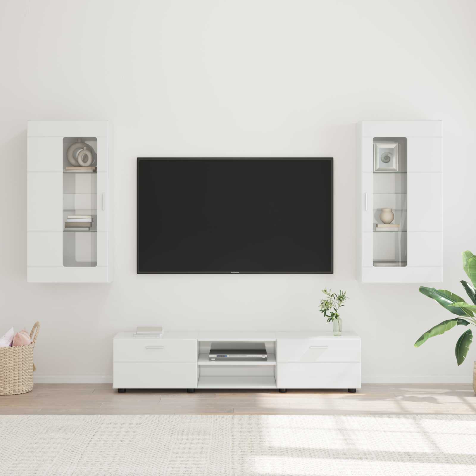 vidaXL TV-Schrankset mit Tür FLORIN 3 pcs Hochglanz Weiß Holzwerkstoff