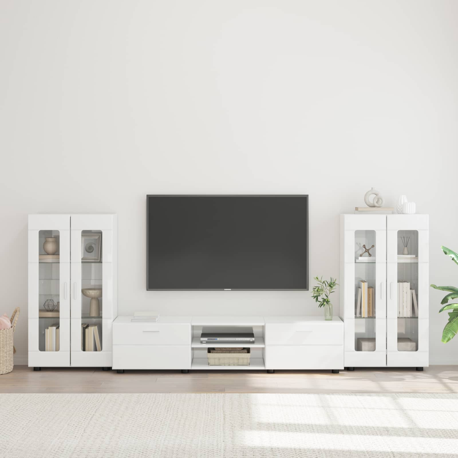 vidaXL TV-Schrankset mit Tür FLORIN 3 pcs Hochglanz Weiß Holzwerkstoff