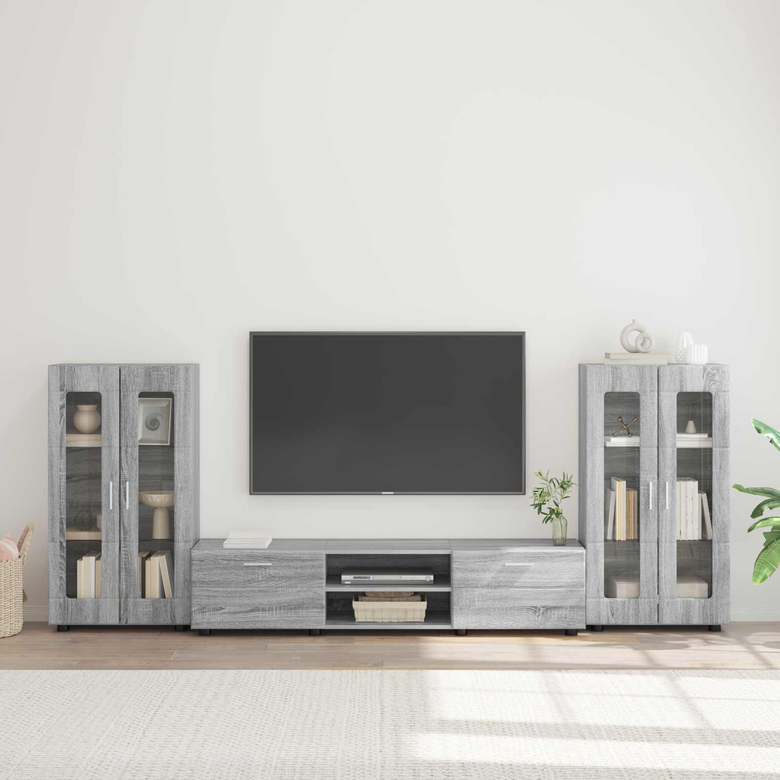 vidaXL TV-Schrankset mit Tür FLORIN 3 pcs Graues Sonoma Holzwerkstoff