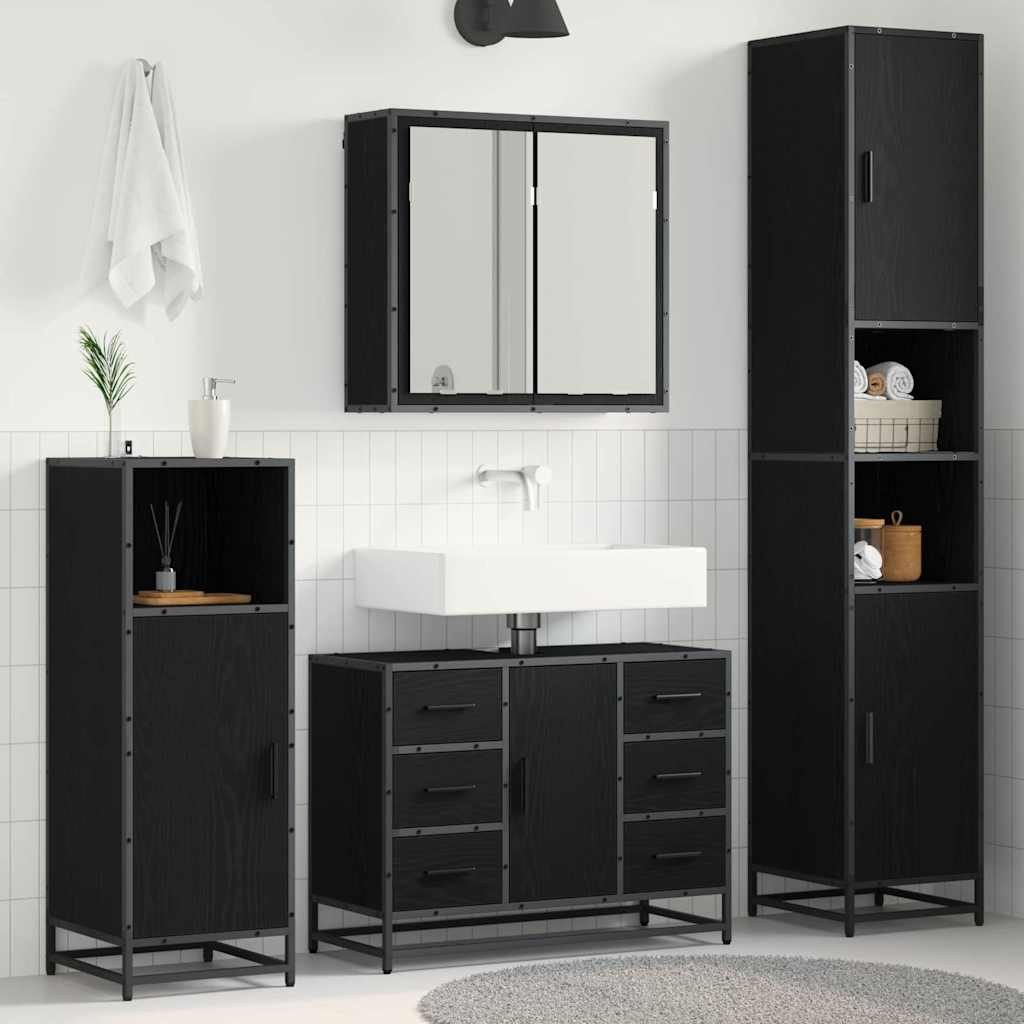 vidaXL Badezimmermöbel-Set 4 pcs Schwarz Eichen-Optik Holzwerkstoff
