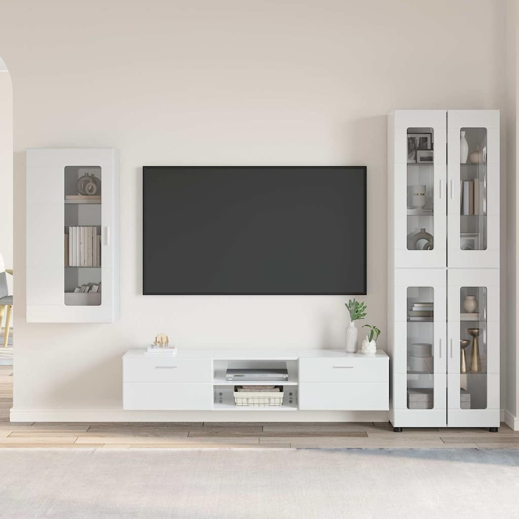 vidaXL TV-Schrankset mit Tür FLORIN 3 pcs Hochglanz Weiß Holzwerkstoff