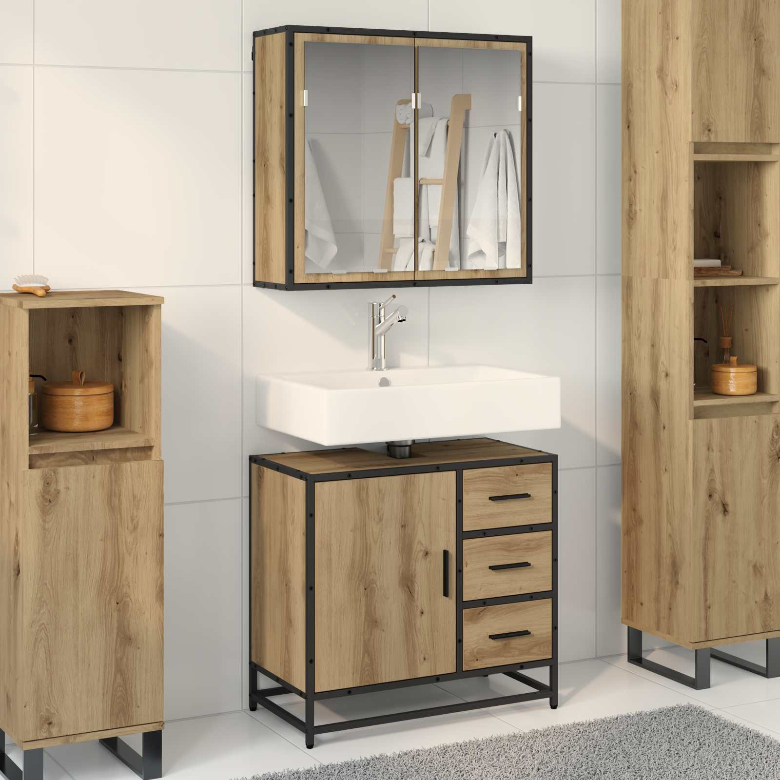 vidaXL Badezimmermöbel-Set 2 Stk. Artisan-Eiche 65 x 33 x 60 cm