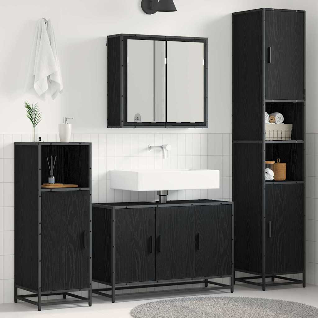 vidaXL Badezimmermöbel-Set 4 pcs Schwarz Eichen-Optik Holzwerkstoff