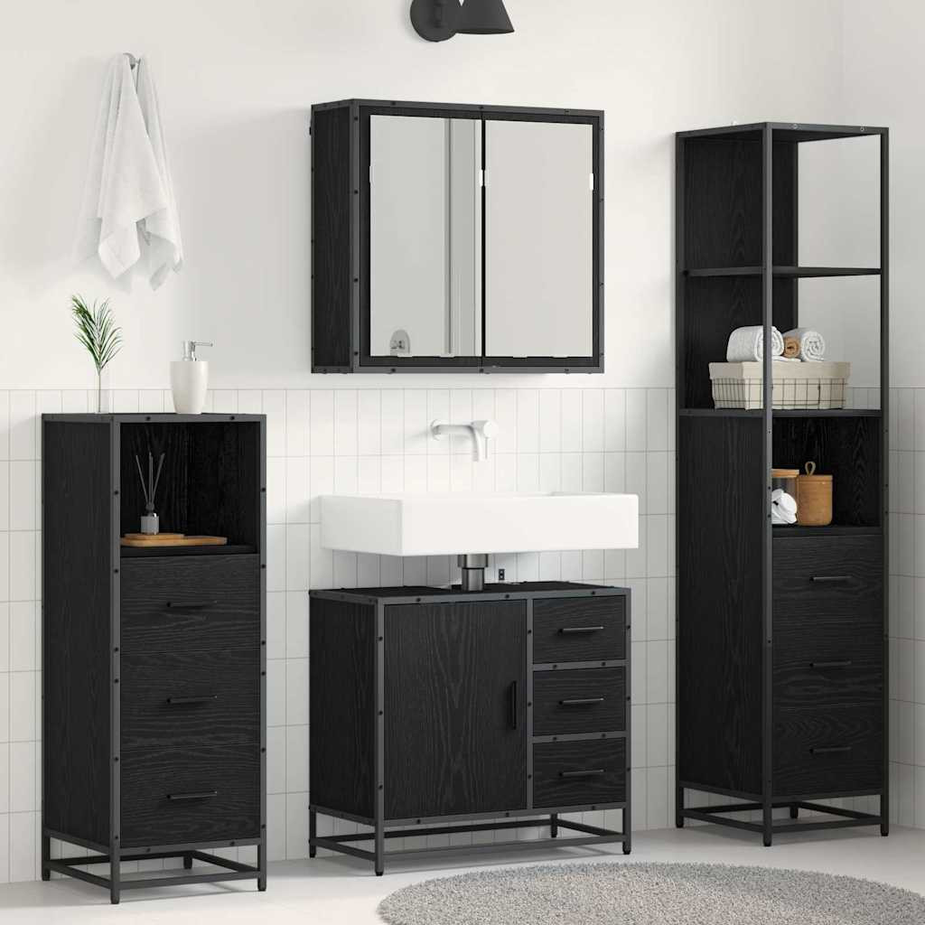vidaXL Badezimmermöbel-Set 4 pcs Schwarz Eichen-Optik Holzwerkstoff