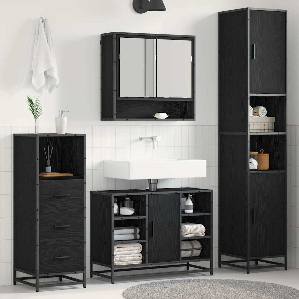 vidaXL Badezimmermöbel-Set 3 pcs Schwarz Eichen-Optik Holzwerkstoff
