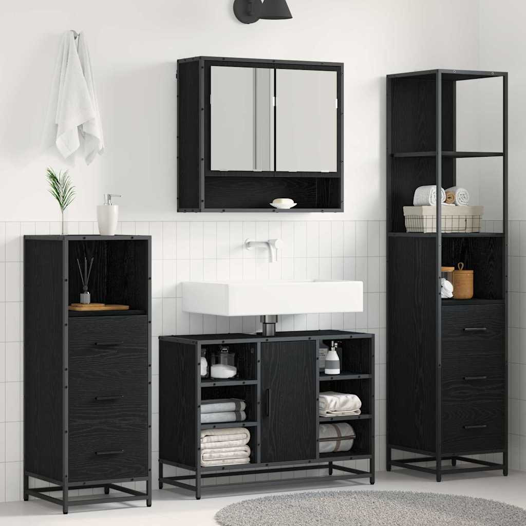 vidaXL Badezimmermöbel-Set 4 pcs Schwarz Eichen-Optik Holzwerkstoff