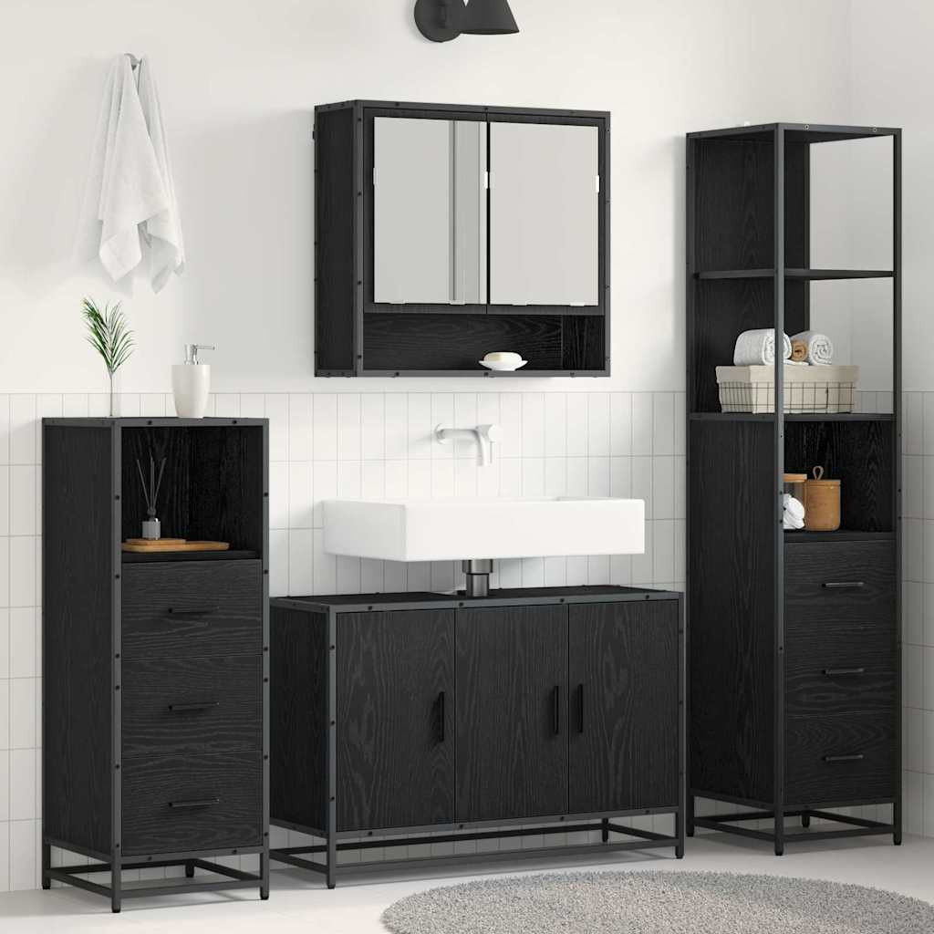 vidaXL Badezimmermöbel-Set 4 pcs Schwarz Eichen-Optik Holzwerkstoff