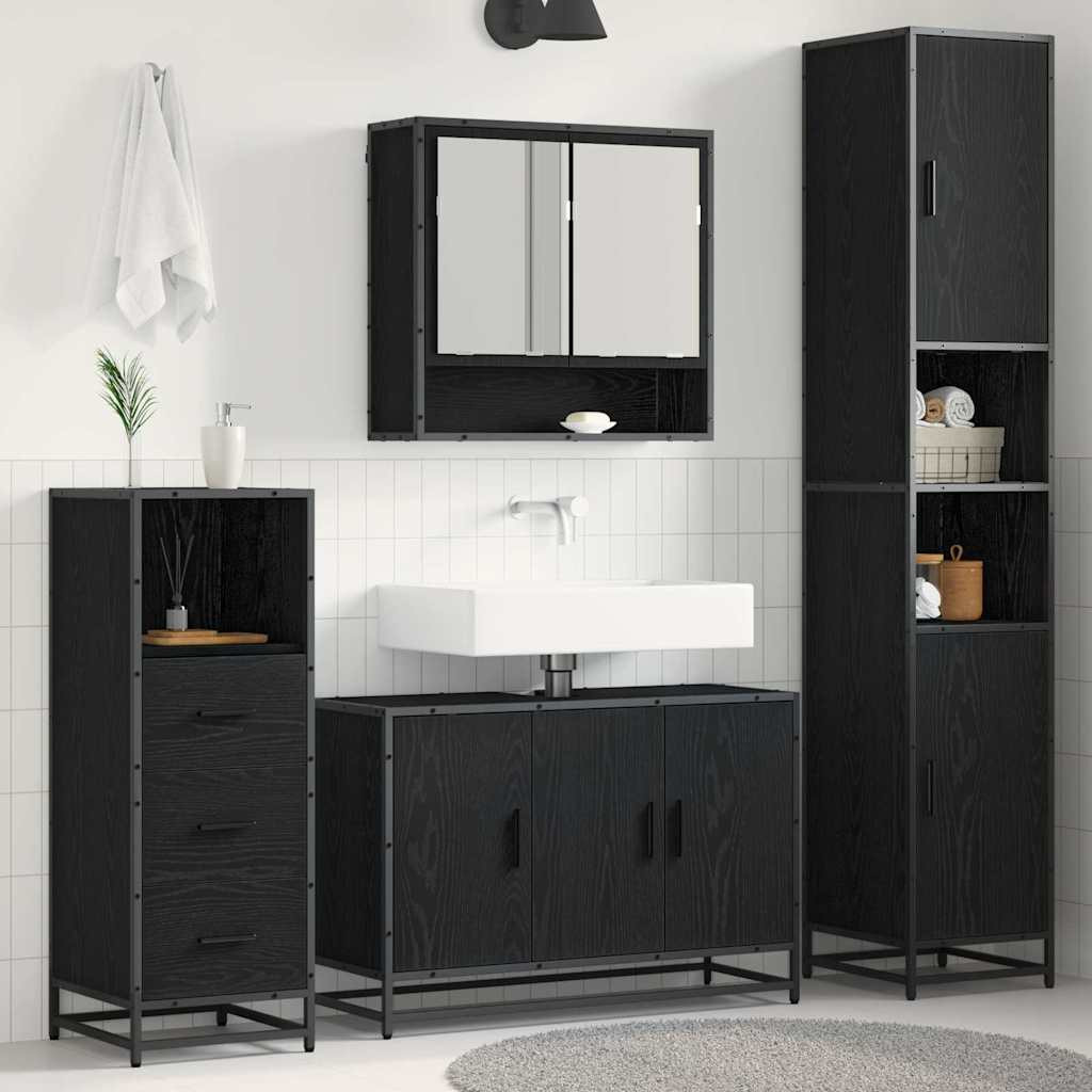 vidaXL Badezimmermöbel-Set 3 pcs Schwarz Eichen-Optik Holzwerkstoff