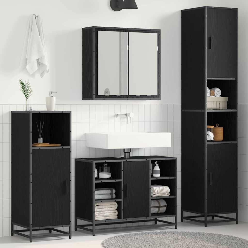 vidaXL Badezimmermöbel-Set 4 pcs Schwarz Eichen-Optik Holzwerkstoff