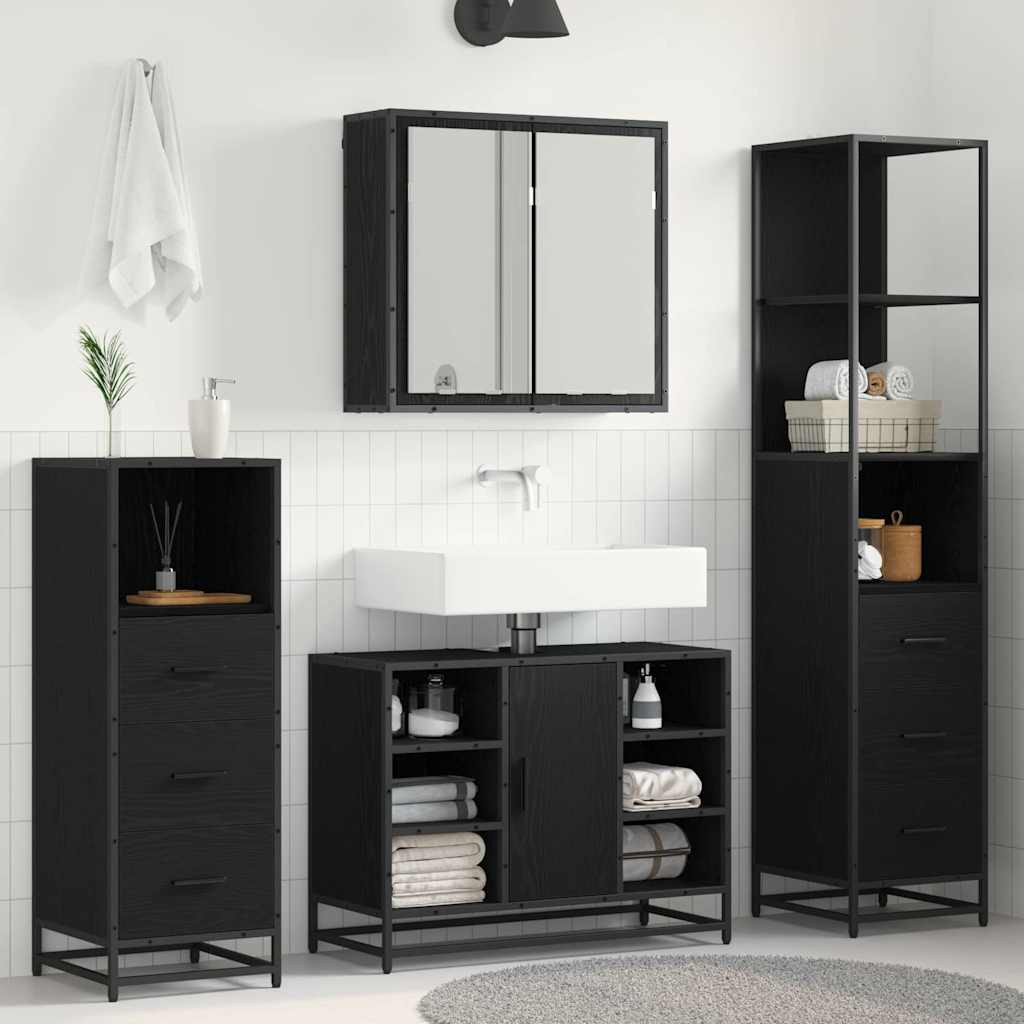 vidaXL Badezimmermöbel-Set 4 pcs Schwarz Eichen-Optik Holzwerkstoff