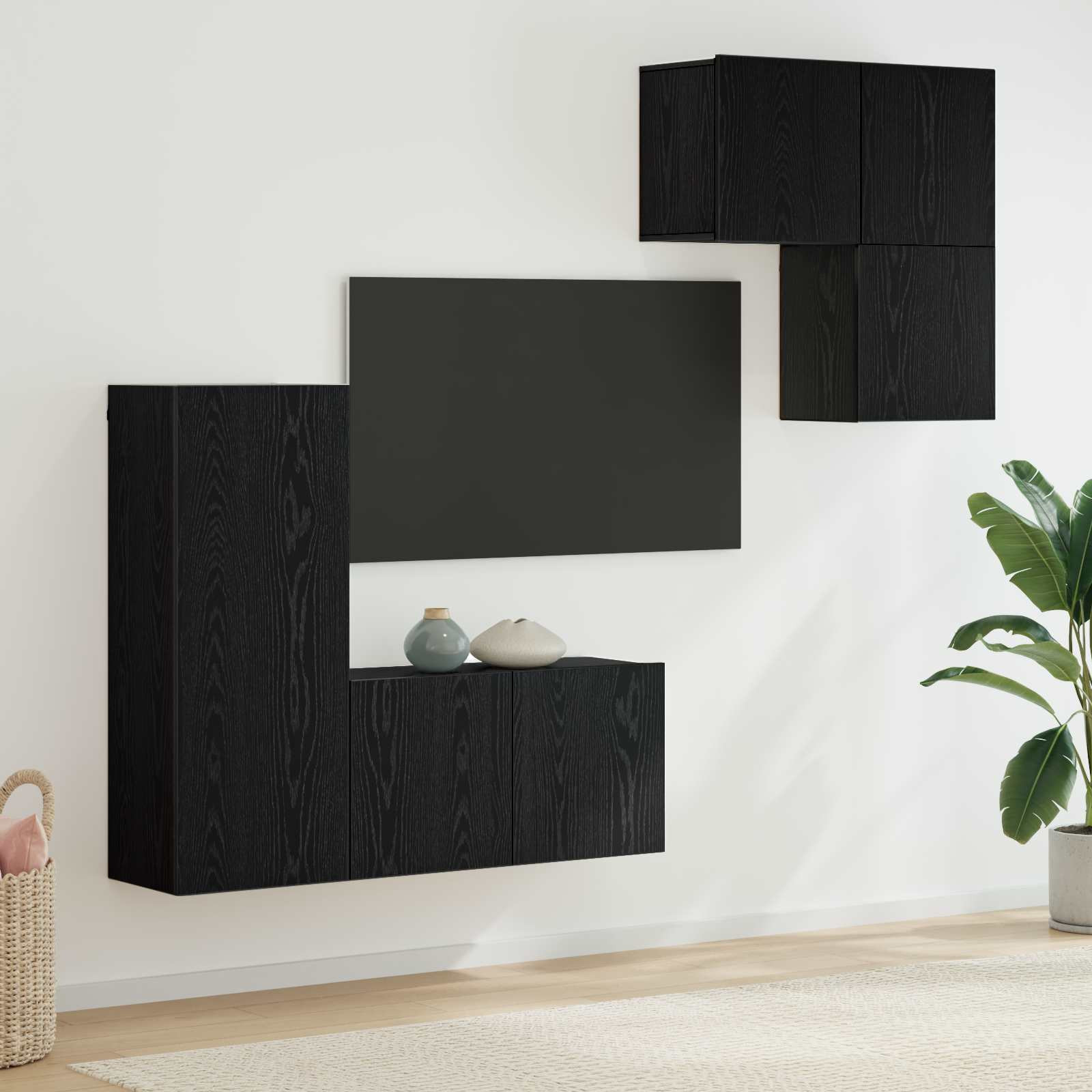 vidaXL TV-Schränk 4 pcs Schwarz Eichen-Optik Holzwerkstoff