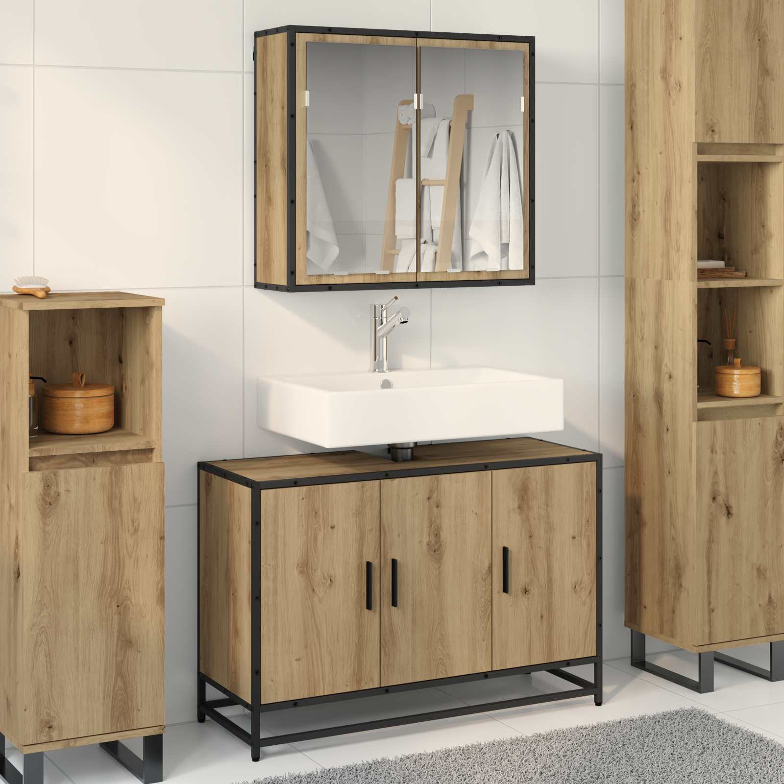 vidaXL Badezimmermöbel-Set 2 Stk. Artisan-Eiche 90 x 33 x 60 cm
