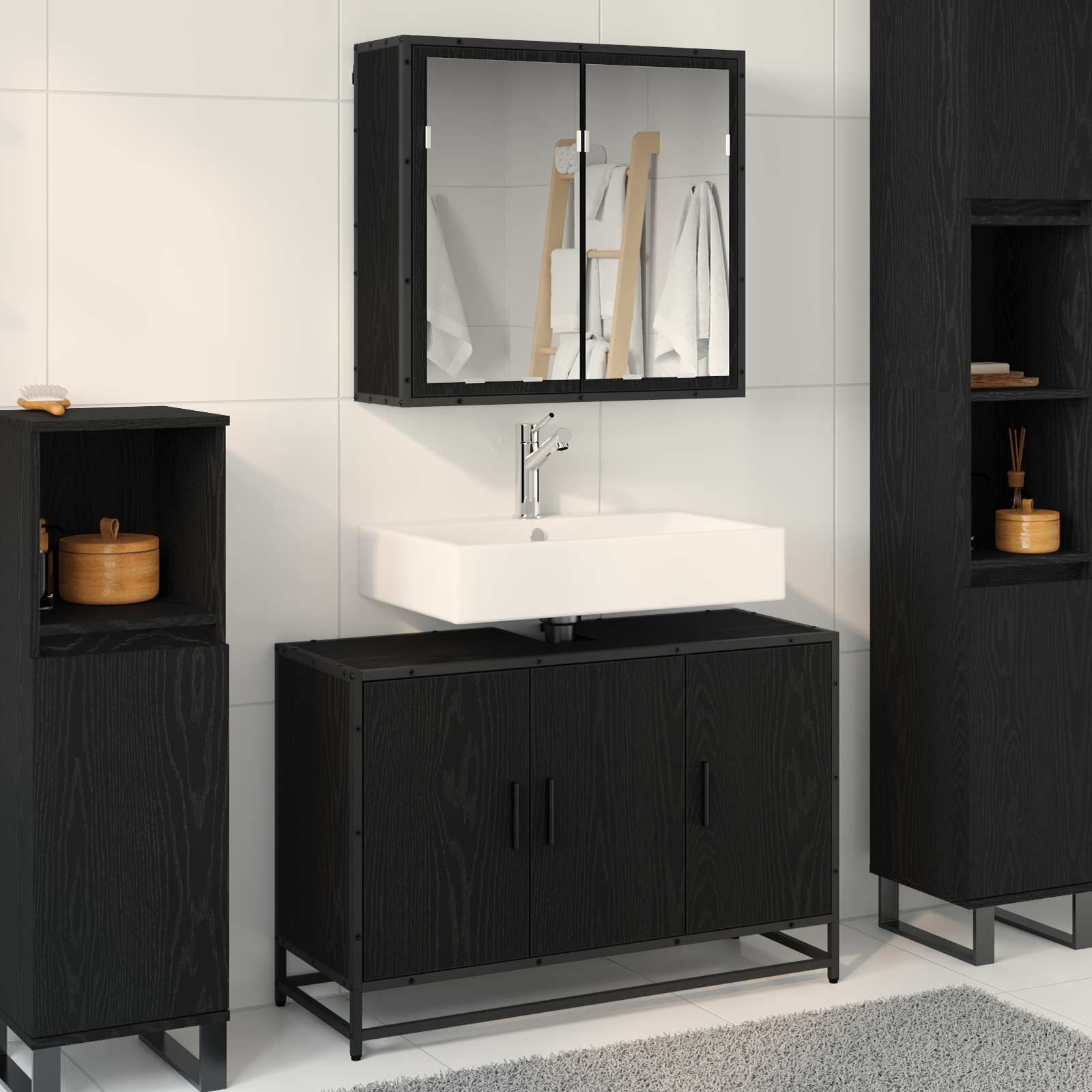 vidaXL Badezimmermöbel-Set 2 pcs Schwarz Eichen-Optik Holzwerkstoff