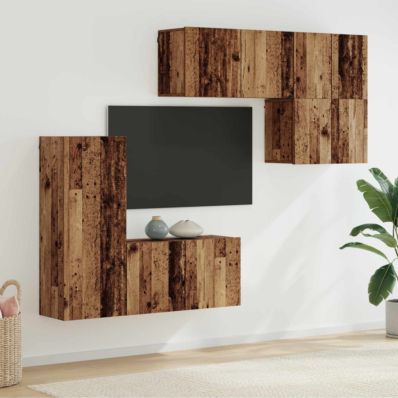 vidaXL TV-Wandmöbel Wandmontiert 5 pcs Altholz Holzwerkstoff